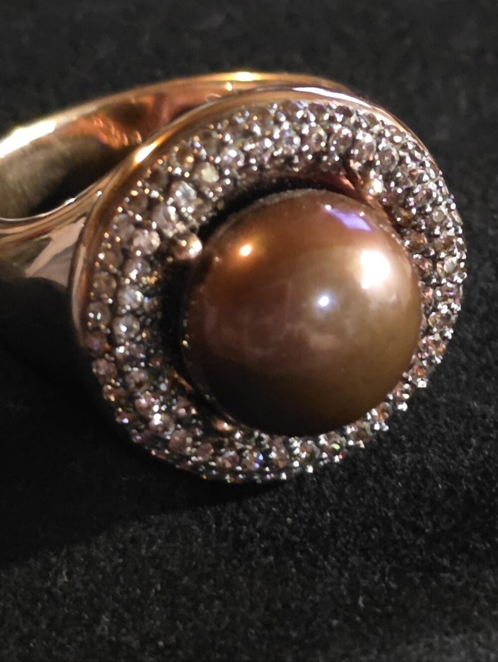 Bronze Over Silver Pearl Halo Ring - Women Jewelry